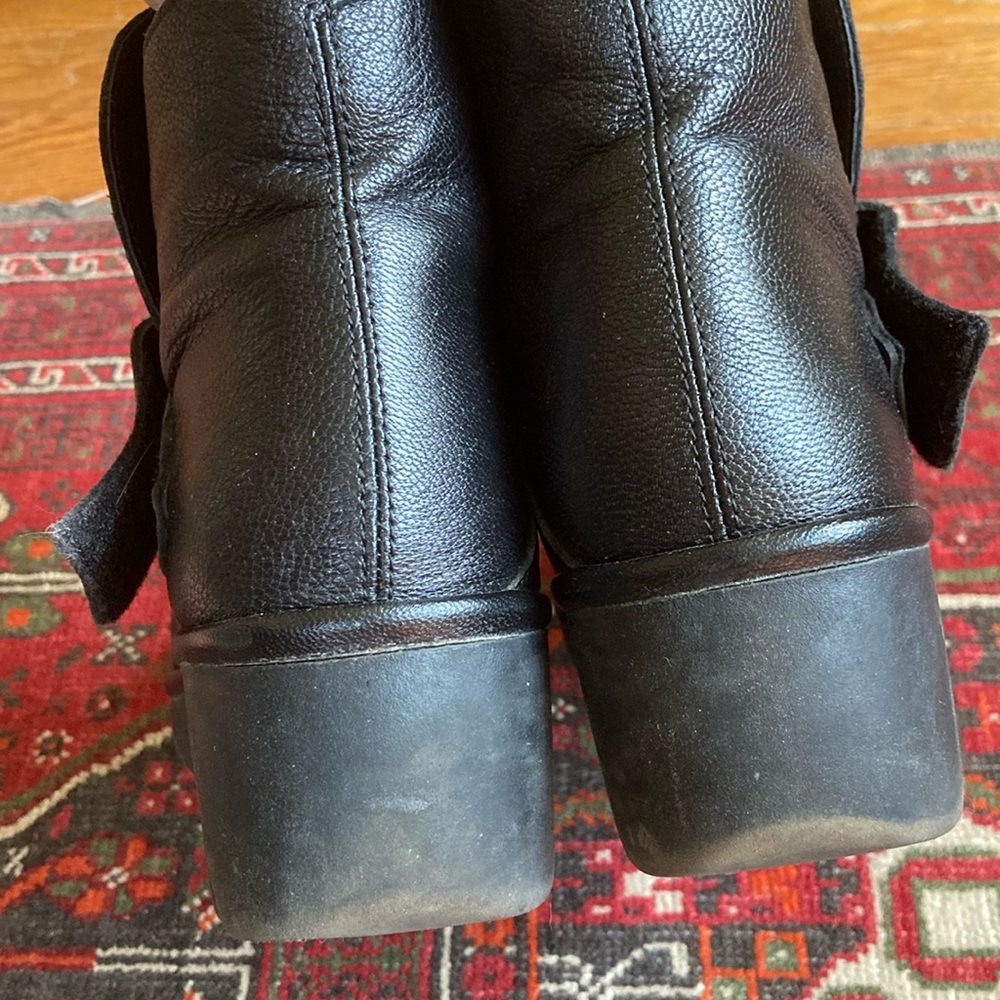Size 8 (39) Fly London Leather Velcro Slip On Boots black wedge heel monk strap - Picture 7 of 15